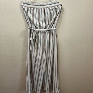 Elegant Striped Jumpsuit - Cream and Brown